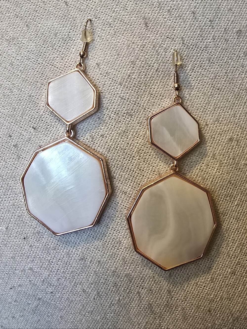 Gold-Tone White Mother-of-Pearl Hexagon Drop Earrings